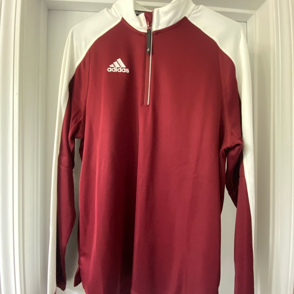 Adidas modern varsity Burgundy and White Quarter-Zip Top men’s small